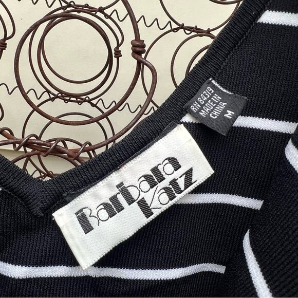Vintage 90s Barbara Katz black white stripe stretchy tank top MEDIUM - Picture 5 of 9